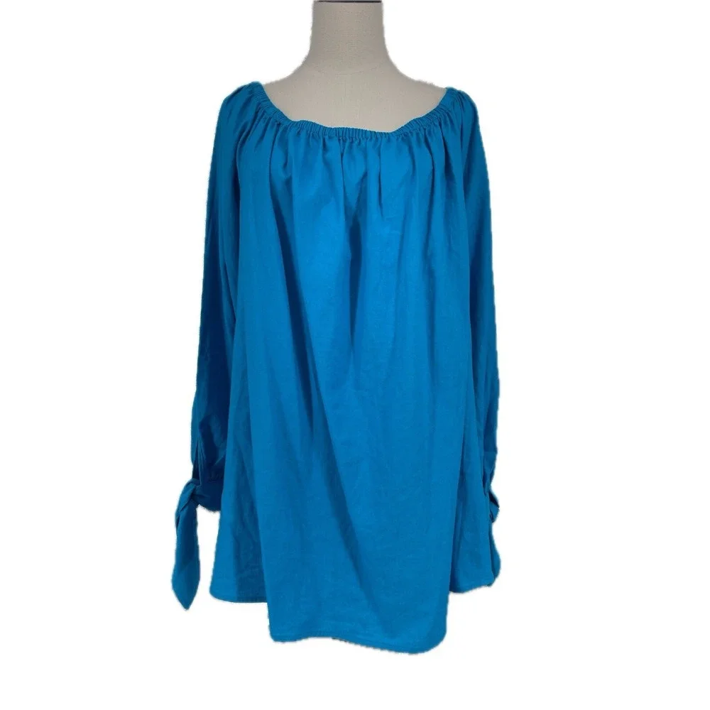 NWT Michael Kors Plus Size Off the Shoulder Top, Milos Blue, 3X‎ Linen Blend